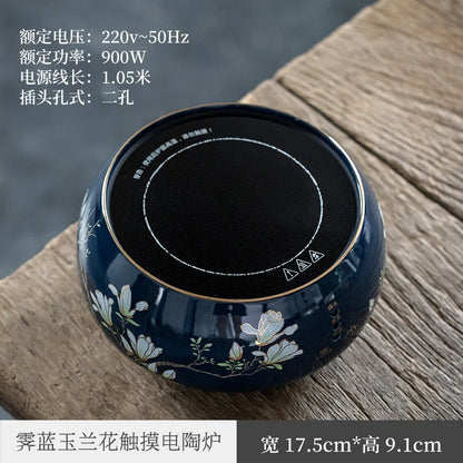 Hammered Pattern Heat-Resistant Glass Teapot Electric Ceramic Water Boiling Kettle Natural Rattan Glass Loop-Handled Teapot Ku
