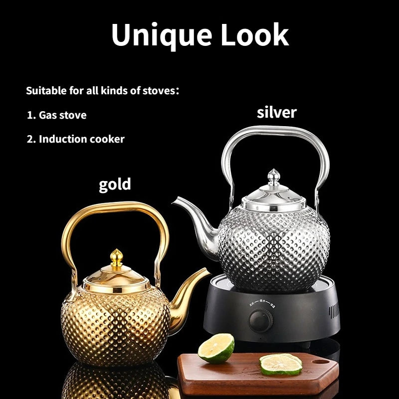 Hammered Spherical Teapot with Handle Stainless Steel Kettle with Strainer Household Induction Cooker Kettle