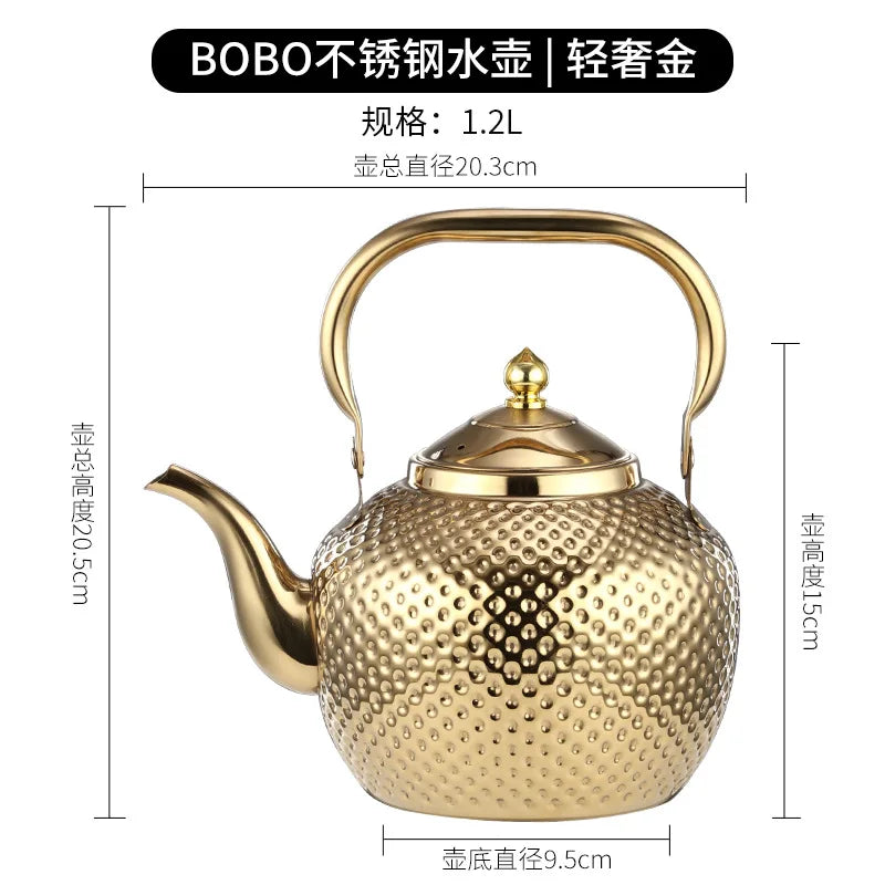 Hammered Spherical Teapot with Handle Stainless Steel Kettle with Strainer Household Induction Cooker Kettle