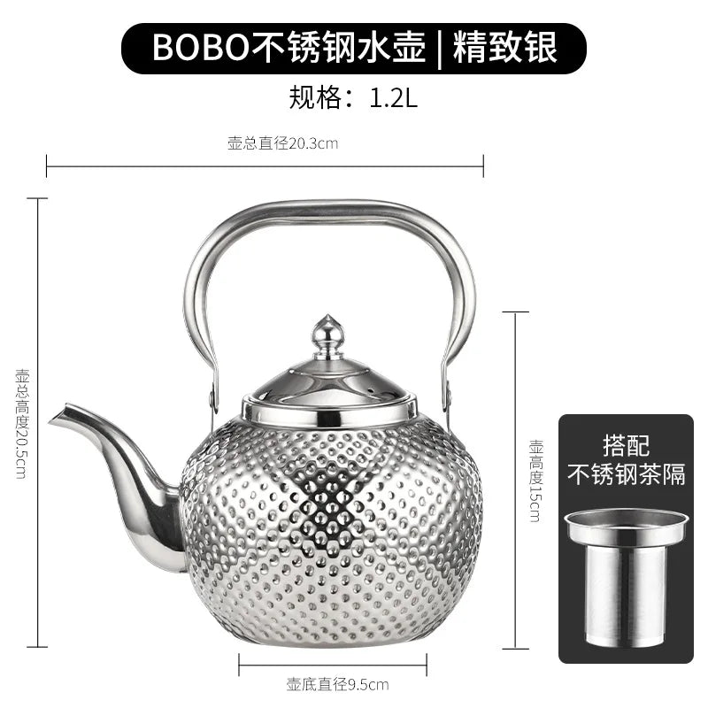 Hammered Spherical Teapot with Handle Stainless Steel Kettle with Strainer Household Induction Cooker Kettle