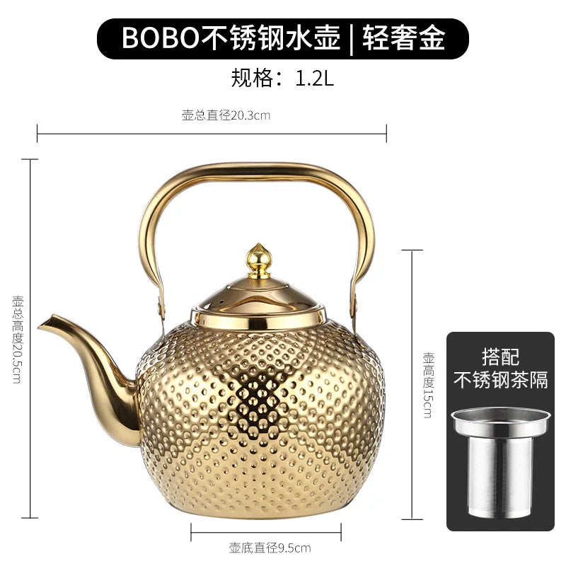 Hammered Spherical Teapot with Handle Stainless Steel Kettle with Strainer Household Induction Cooker Kettle