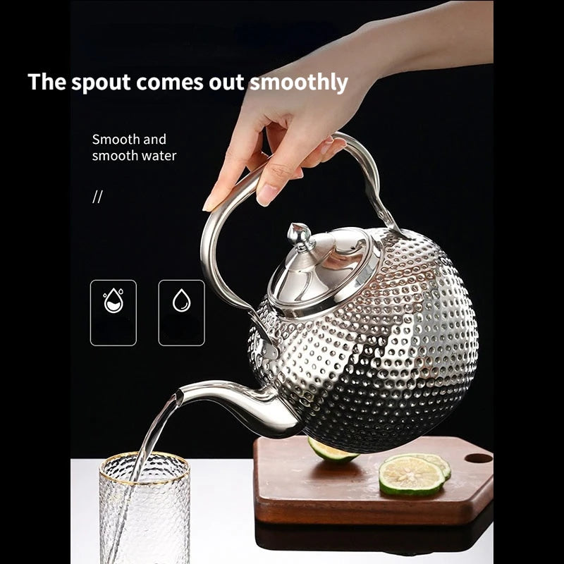 Hammered Spherical Teapot with Handle Stainless Steel Kettle with Strainer Household Induction Cooker Kettle