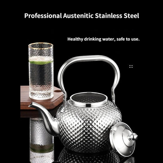 Hammered Spherical Teapot with Handle Stainless Steel Kettle with Strainer Household Induction Cooker Kettle