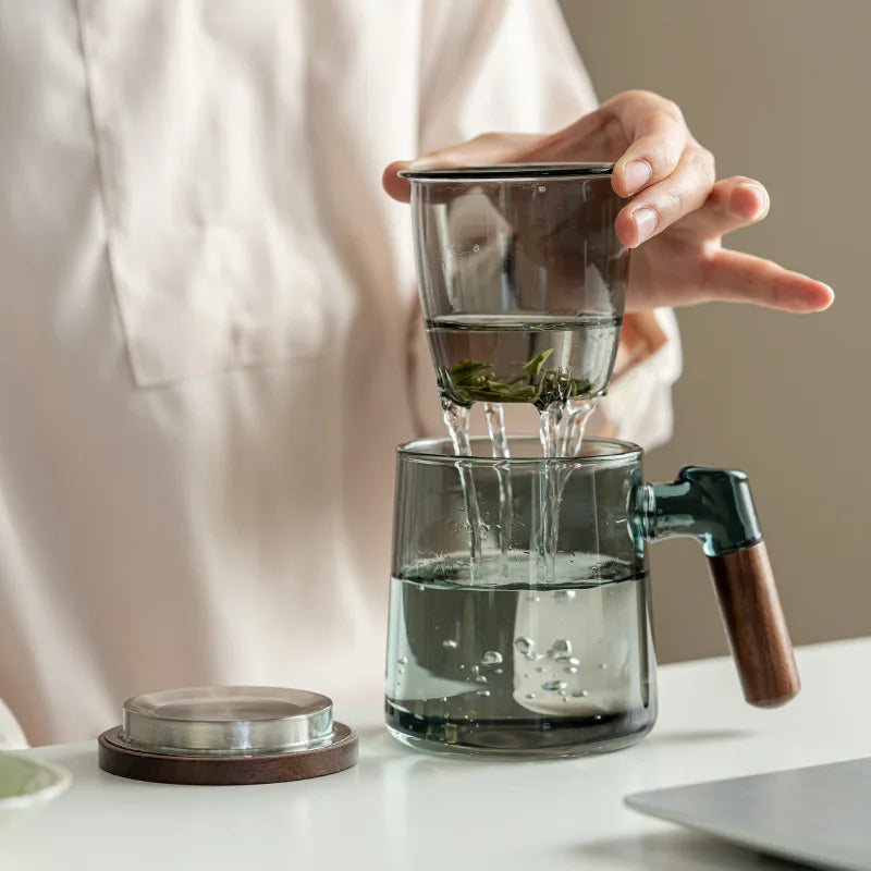Hand Blown Cup Japanese Style Tea Cup Tea Water Separation Glass Drinkware Kitchen Dining Bar Home Garden