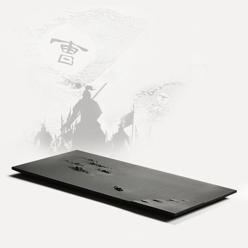 Hand Carved Tea Tray Natural Black Stone Weighted Serving Tray Invisible Water Draining Outlet Master Table For Kungfu Tea Set