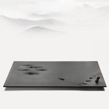 Hand Carved Tea Tray Natural Black Stone Weighted Serving Tray Invisible Water Draining Outlet Master Table For Kungfu Tea Set