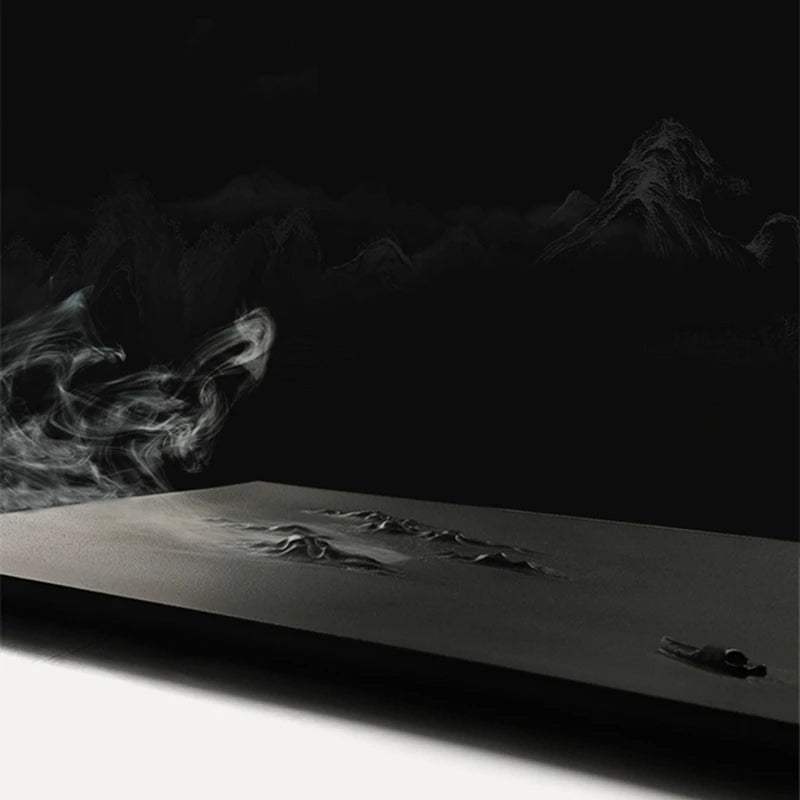 Hand Carved Tea Tray Natural Black Stone Weighted Serving Tray Invisible Water Draining Outlet Master Table For Kungfu Tea Set