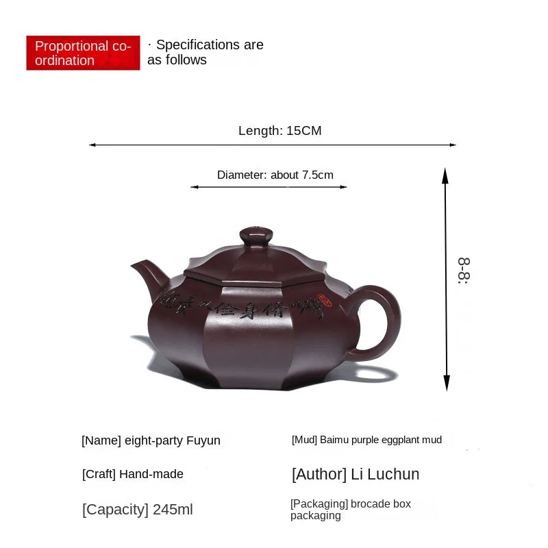 Hand Carving Qinzhou Nixing Pottery ZhuChu Teapots with Baifu on Nixing Ceramic Teapot 220cc for Puer Tea Oolong Tea