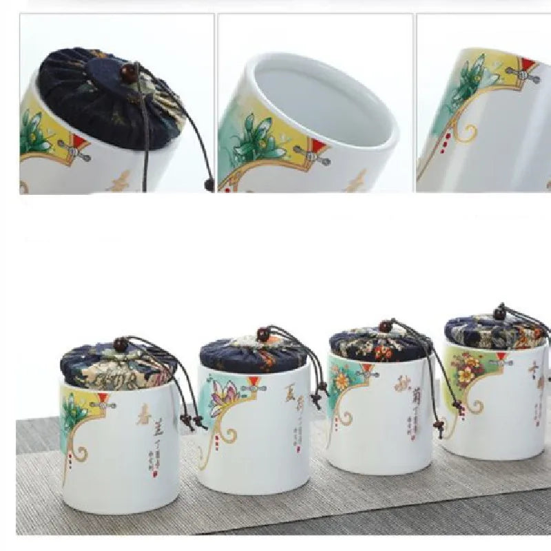 Hand Drawn Flower Illustration Purple Clay Tea Jar Coffee Canister Organizer Tieguanyin Containers Travel Tea Bag Storage Box