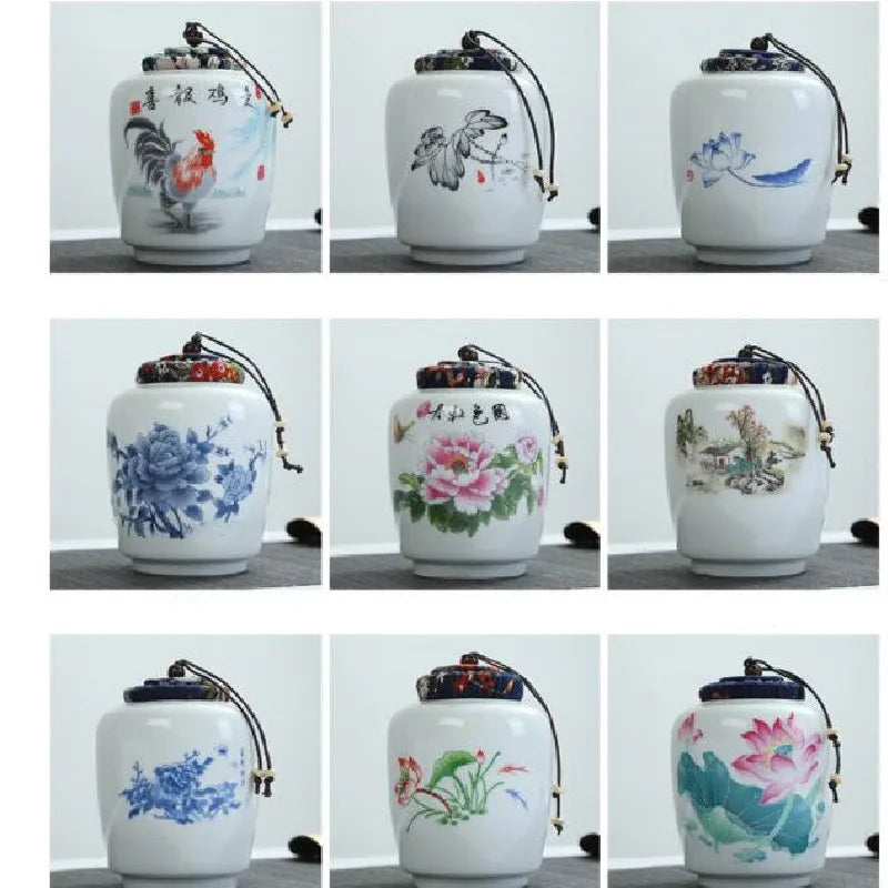Hand Drawn Flower Illustration Purple Clay Tea Jar Coffee Canister Organizer Tieguanyin Containers Travel Tea Bag Storage Box