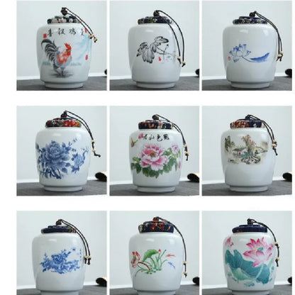 Hand Drawn Flower Illustration Purple Clay Tea Jar Coffee Canister Organizer Tieguanyin Containers Travel Tea Bag Storage Box