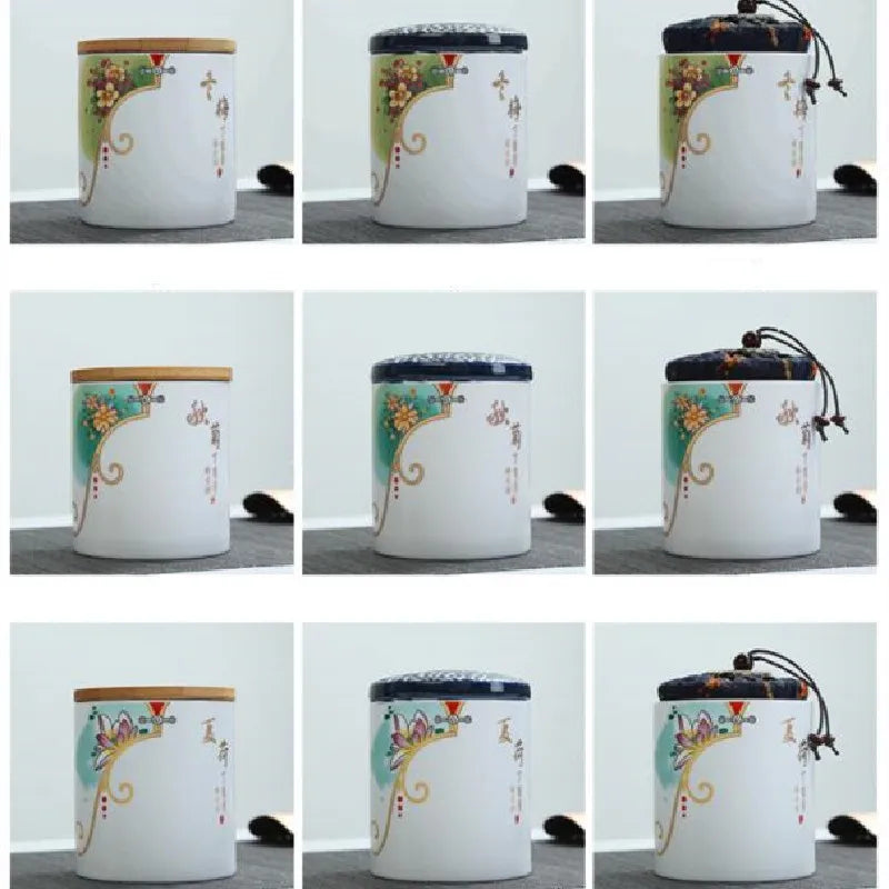 Hand Drawn Flower Illustration Purple Clay Tea Jar Coffee Canister Organizer Tieguanyin Containers Travel Tea Bag Storage Box