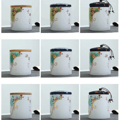 Hand Drawn Flower Illustration Purple Clay Tea Jar Coffee Canister Organizer Tieguanyin Containers Travel Tea Bag Storage Box