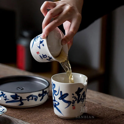 Hand Drawn Tea Poetry Grass and Wood Gray Glaze Song Zhi Tureen No Tray Egg-Shell Porcelain Tea Bowl Tea Making Kung Fu Teawar