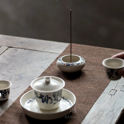 Hand Drawn Tea Poetry Grass and Wood Gray Glaze Song Zhi Tureen No Tray Egg-Shell Porcelain Tea Bowl Tea Making Kung Fu Teawar