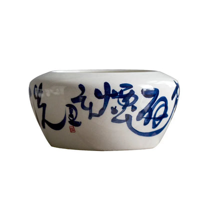 Hand Drawn Tea Poetry Tea Residue Barrel Porcelain Tea Washing Basin Tea Fragment Cylinder Household Large Capacity Building W