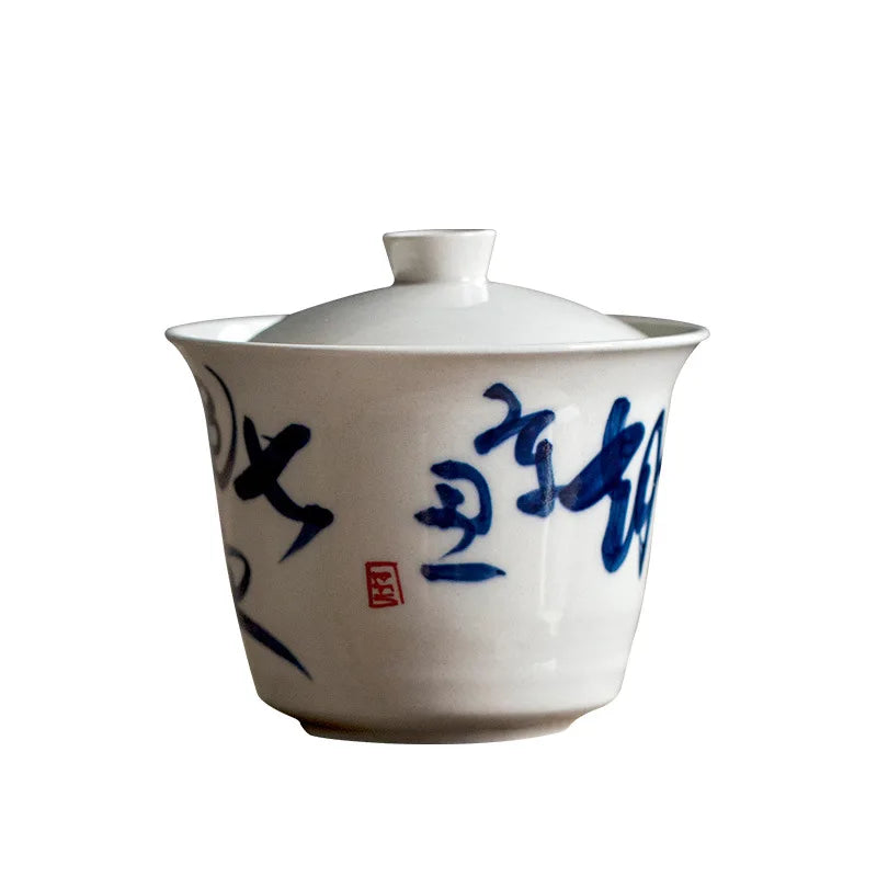 Hand Drawn Tea Shi Kung Fu Tea Set Household Minimalist Porcelain Gaiwan Teapot Cheng Whole Set Tea Drinking Cup High-End