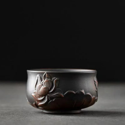 Hand-Embossed Purple Pottery Tea Cup, Master Cup, Purple Sand Teacup, Single Teacup Set, Tea Bowl, Table Decoration