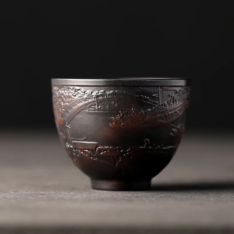 Hand-Embossed Purple Pottery Tea Cup, Master Cup, Purple Sand Teacup, Single Teacup Set, Tea Bowl, Table Decoration