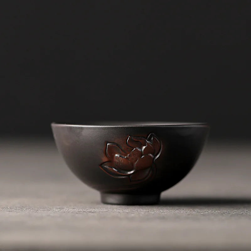 Hand-Embossed Purple Pottery Tea Cup, Master Cup, Purple Sand Teacup, Single Teacup Set, Tea Bowl, Table Decoration