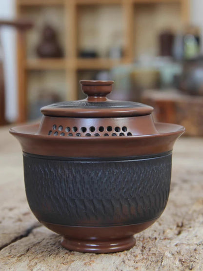 Hand Grabbing Gaiwan Tea Set Ceramic Teapot Nixing Pottery Tea Pot with Full Hole Built-in Filter Retro Handmade Kung Fu Tea Set