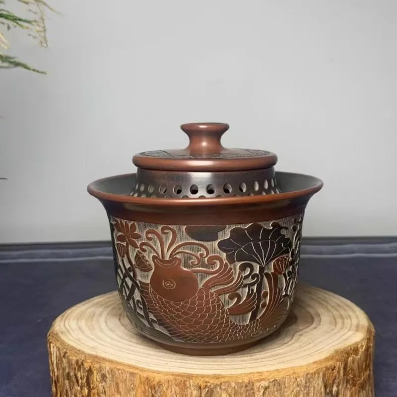 Hand Grabbing Gaiwan Tea Set Ceramic Teapot Nixing Pottery Tea Pot with Full Hole Built-in Filter Retro Handmade Kung Fu Tea Set