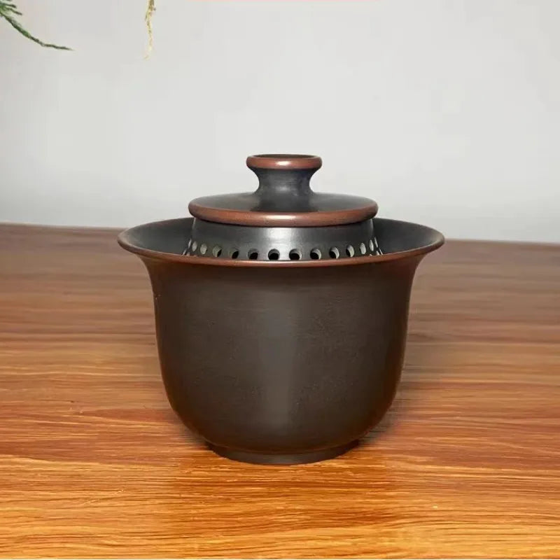 Hand Grabbing Gaiwan Tea Set Ceramic Teapot Nixing Pottery Tea Pot with Full Hole Built-in Filter Retro Handmade Kung Fu Tea Set