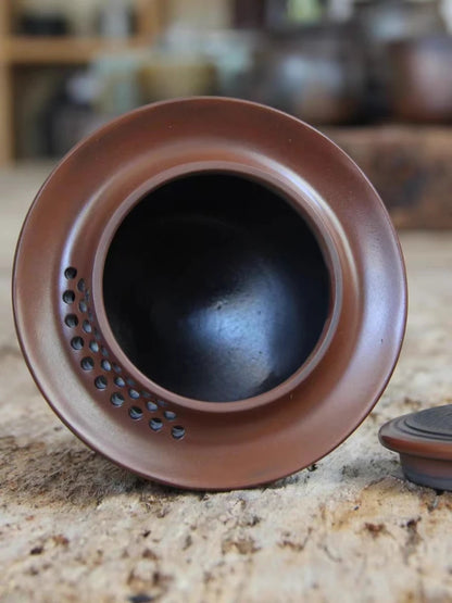 Hand Grabbing Gaiwan Tea Set Ceramic Teapot Nixing Pottery Tea Pot with Full Hole Built-in Filter Retro Handmade Kung Fu Tea Set