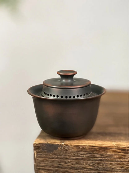 Hand Grabbing Gaiwan Tea Set Ceramic Teapot Nixing Pottery Tea Pot with Full Hole Built-in Filter Retro Handmade Kung Fu Tea Set