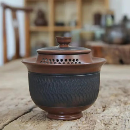 Hand Grabbing Gaiwan Tea Set Ceramic Teapot Nixing Pottery Tea Pot with Full Hole Built-in Filter Retro Handmade Kung Fu Tea Set