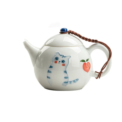 Hand Painted Cat Teapot Cute Cartoon Chinese Ceramic Kettle Teapot Tea Ceremony Set Milk Oolong Tea Tie Guan Yin Teaware Type