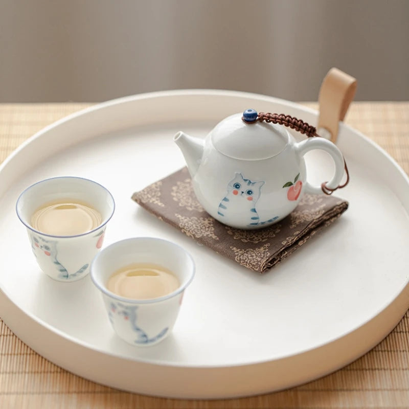 Hand Painted Cat Teapot Cute Cartoon Chinese Ceramic Kettle Teapot Tea Ceremony Set Milk Oolong Tea Tie Guan Yin Teaware Type