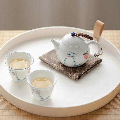 Hand Painted Cat Teapot Cute Cartoon Chinese Ceramic Kettle Teapot Tea Ceremony Set Milk Oolong Tea Tie Guan Yin Teaware Type