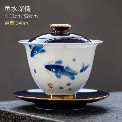 Hand Painted Ceramic Cover Bowl, Suet Jade Sancai Tea Bowl, Sweet White Porcelain Gaiwan, High Grade Gift