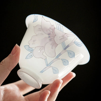 Hand Painted Ceramics Tea Tureen Household with Cover Teacup White Porcelain Teaware Customized Tea Ceremony Supplies 160ml