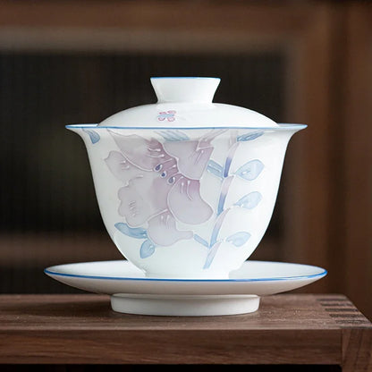 Hand Painted Ceramics Tea Tureen Household with Cover Teacup White Porcelain Teaware Customized Tea Ceremony Supplies 160ml