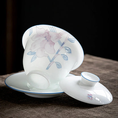 Hand Painted Ceramics Tea Tureen Household with Cover Teacup White Porcelain Teaware Customized Tea Ceremony Supplies 160ml