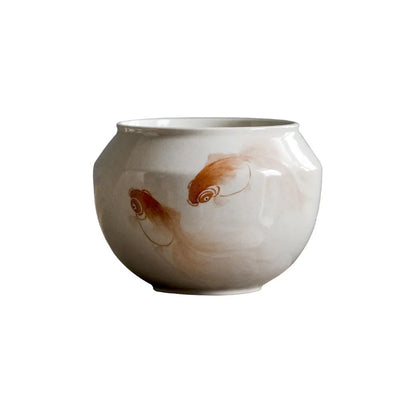 Hand Painted Fish Fine Ceramic Tea Wash Cup Wash Waste Water Tank Building Water Chinese Style Large Tea Basin Wash Tea Ware T