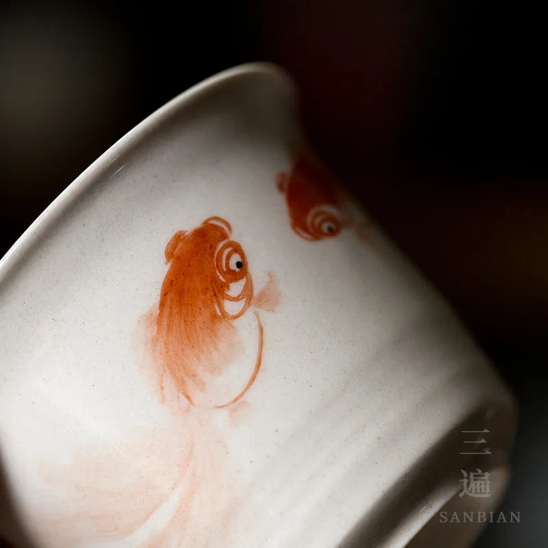 Hand Painted Goldfish Antique Tureen Ceramic Tea Set Retro Tea Cup Tureen Gaiwan Tureen Tea Brewing Bowl Chinese Style