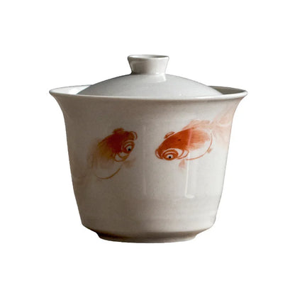 Hand Painted Goldfish Antique Tureen Ceramic Tea Set Retro Tea Cup Tureen Gaiwan Tureen Tea Brewing Bowl Chinese Style
