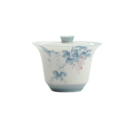 Hand Painted Grape vine Gaiwan For Tea Porcelain Tureen Teaware Set White Chinese Tea Bowl Chawan Tea Cup