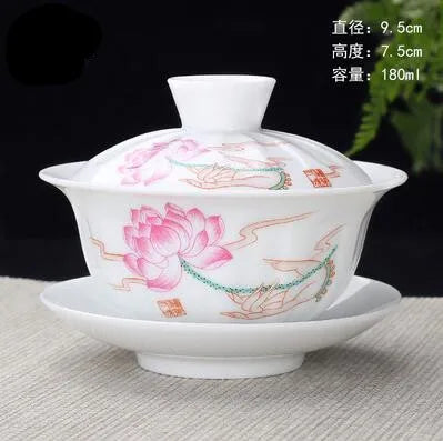 Hand Painted Jade Porcelain Ink Bamboo Ceramic Gaiwan, Chinese Teaset Teaware, Tureen Sancai Tea Cup, Pu'er Kettle