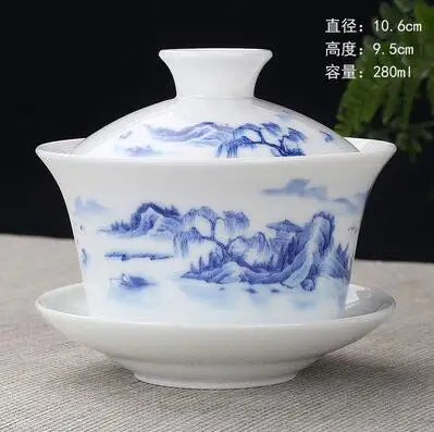 Hand Painted Jade Porcelain Ink Bamboo Ceramic Gaiwan, Chinese Teaset Teaware, Tureen Sancai Tea Cup, Pu'er Kettle
