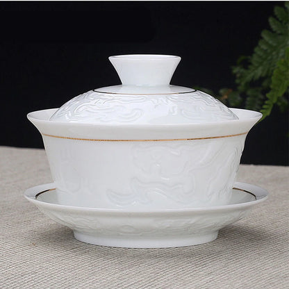 Hand Painted Jade Porcelain Ink Bamboo Ceramic Gaiwan, Chinese Teaset Teaware, Tureen Sancai Tea Cup, Pu'er Kettle