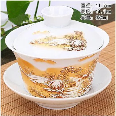 Hand Painted Jade Porcelain Ink Bamboo Ceramic Gaiwan, Chinese Teaset Teaware, Tureen Sancai Tea Cup, Pu'er Kettle