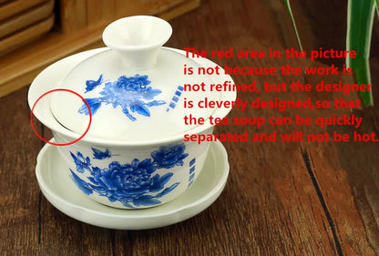 Hand Painted Jade Porcelain Ink Bamboo Ceramic Gaiwan, Chinese Teaset Teaware, Tureen Sancai Tea Cup, Pu'er Kettle