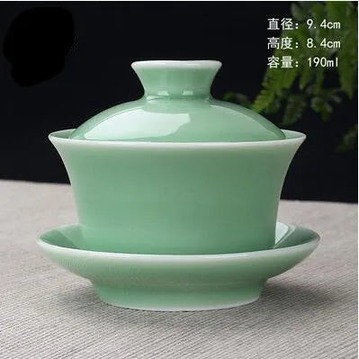 Hand Painted Jade Porcelain Ink Bamboo Ceramic Gaiwan, Chinese Teaset Teaware, Tureen Sancai Tea Cup, Pu'er Kettle