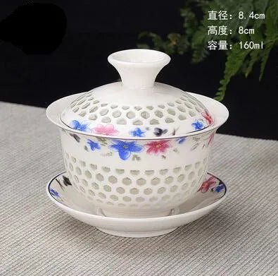 Hand Painted Jade Porcelain Ink Bamboo Ceramic Gaiwan, Chinese Teaset Teaware, Tureen Sancai Tea Cup, Pu'er Kettle