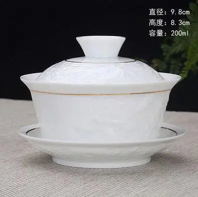 Hand Painted Jade Porcelain Ink Bamboo Ceramic Gaiwan, Chinese Teaset Teaware, Tureen Sancai Tea Cup, Pu'er Kettle