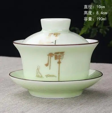 Hand Painted Jade Porcelain Ink Bamboo Ceramic Gaiwan, Chinese Teaset Teaware, Tureen Sancai Tea Cup, Pu'er Kettle